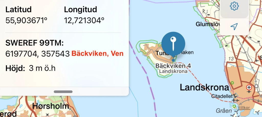 Abbildung 1. Koordinaten des Hafens auf der Insel Ven von SWEREF.