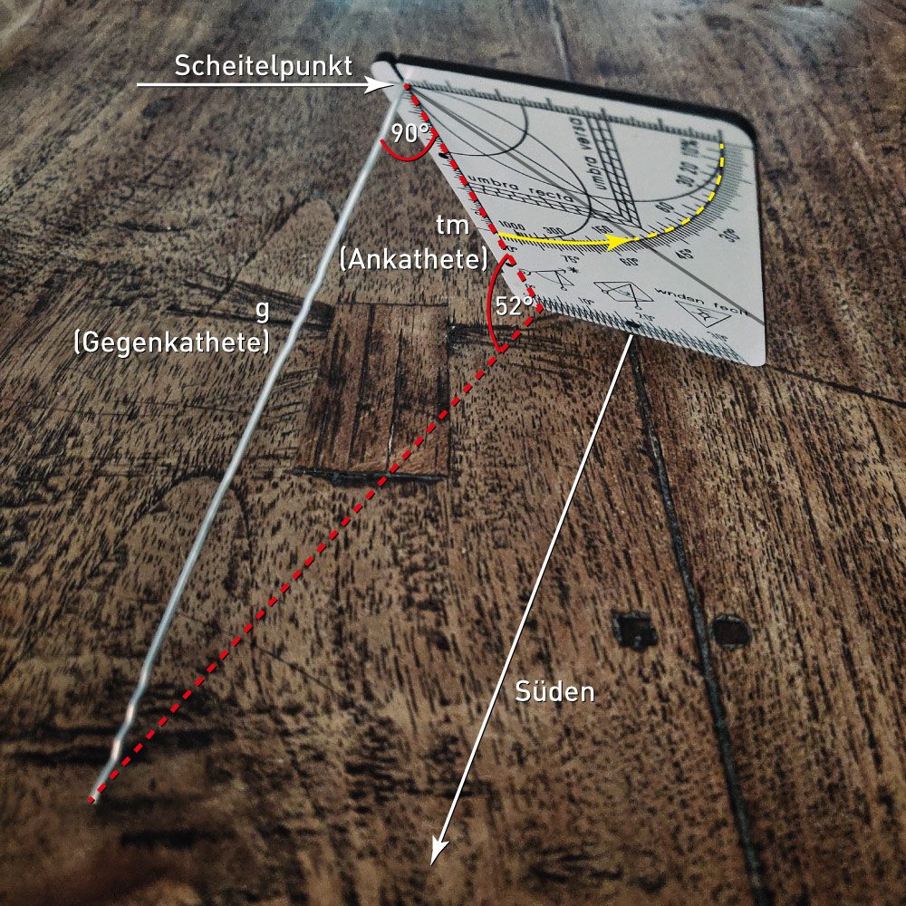 Der Wndsn Quadrant-Telemeter als Äquatorialsonnenuhr gegen 14.40 Uhr.