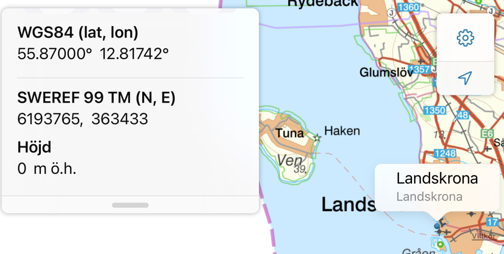 Abbildung 2. Koordinaten des Hafens von Landskrona aus SWEREF.